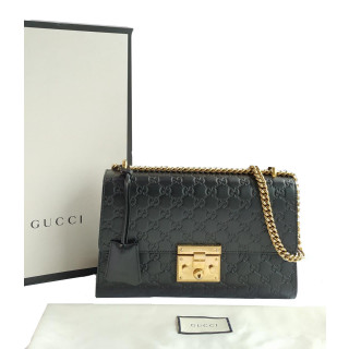 Gucci Black Guccissima Padlock Medium Leather Shoulder Bag