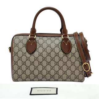 Gucci GG Supreme Canvas and Leather Small Boston Bag