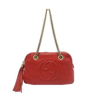 Gucci Red Pebbled Leather Soho Chain Shoulder Bag