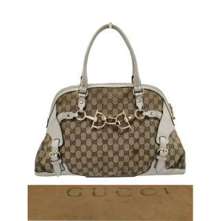 Gucci GG Canvas and Leather Medium Horsebit Nail Boston Bag