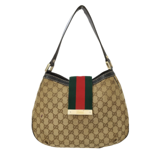 Gucci Beige GG Canvas New Ladies Web Hobo Bag
