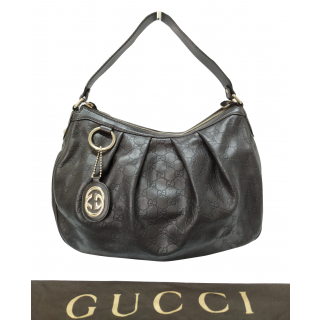 Gucci Guccissima Sukey Black Leather Hobo Bag