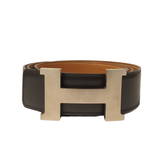 Hermes H Silver Buckle Reversible Leather Belt