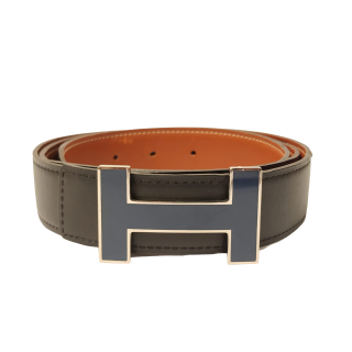 Hermes Box Togo Quizz Blue H Buckle Leather Belt