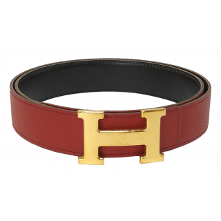 Hermes Red Leather Constance H Buckle Reversible Belt