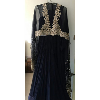 Ridhi Mehra Midnight Blue Cape Gown