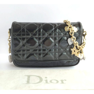 Dior Black Cannage Patent Lady Dior Charms Pochette