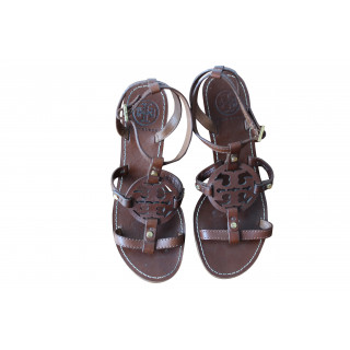 Tory Burch Brown Leather Edna Demi Wedge Sandals