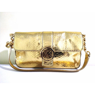 Michael Kors Golden Glossy Patent Leather Snake Print Fullton Shoulder Bag