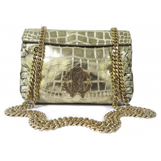 Roberto Cavalli Metallic Crocodile-embossed Leather Shoulder Bag