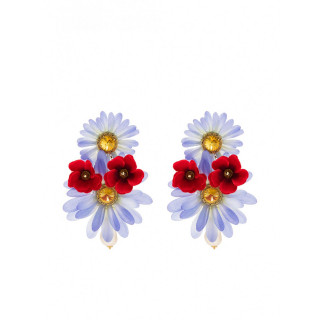 DOLCE & GABBANA DROP EARRINGS WITH FABRIC FLOWERS - INTTSB843073515
