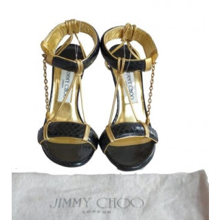 Jimmy Choo Black & Gold Elaphe Sandals 