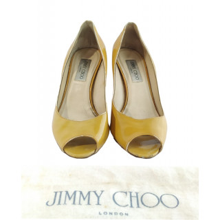 Jimmy Choo Isabel Patent Leather Peep Toe Low Heel Pump