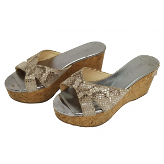 Jimmy Choo Python Embossed Leather Prima Wedge Sandals