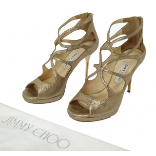 Jimmy Choo Loila Metallic Gold Strappy Platform Heels Sandal