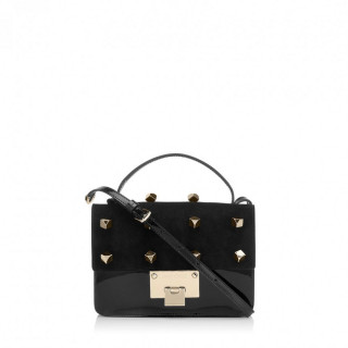 Jimmy Choo Rebel Black Suede And Patent Cross Body Bag With Cube Studs