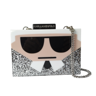 Karl Lagerfeld Choupette Minaudiere Box Clutch Black/ Silver