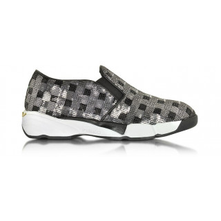 Pinko Sequins Silver Fabric Sneaker