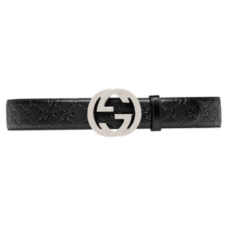 Gucci black guccisima leather interlocking gg buckle belt