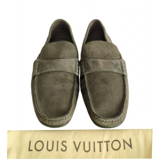 Louis Vuitton LV Logo Dark Green Suede Moccasins