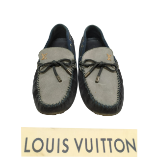 Louis Vuitton, Shoes, Louis Vuitton Monogram Suede Gloria Flat Loafer Shoe  Blue Suede 37 Us 7 Drivers