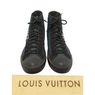 NEW LOUIS VUITTON TROCADERO LEATHER LOW TRAINERS IN GREY LV MONOGRAM LV 8.5