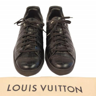 Louis Vuitton Black Croc Embossed Leather Frontrow Sneakers