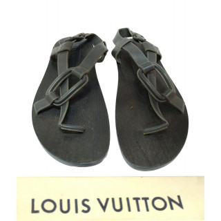 Louis Vuitton Black Flat Strap Leather Sandals