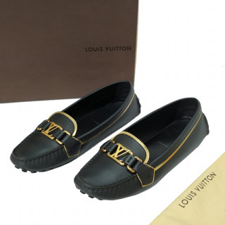 Louis Vuitton Black and Gold Oxford Slip On Loafers