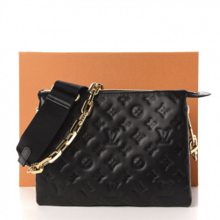 Louis Vuitton Black Lambskin Embossed Monogram Coussin PM Bag