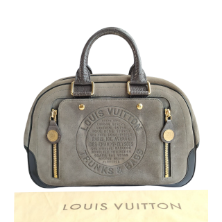 Louis Vuitton Limited Edition Suede Gray Havane Stamped Trunk GM Bag