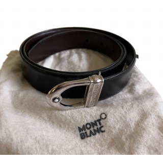 Montblanc Black Leather Silver Buckle Belt
