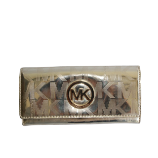 Michael Kors Logo Fulton Flap Continental Wallet Pale Gold Mirror 
