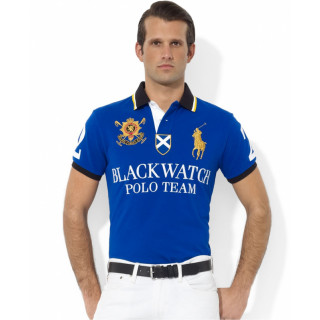 Polo Ralph Lauren Men Crested Griffin Big Pony BLACK WATCH Sport Polo W Contrast Striped-Edging Collar Racing Royal