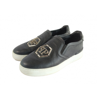 Philipp Plein Black Leather Alight PP logo slip-on Sneakers