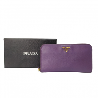 Prada Purple Leather Zip Around Continental Wallet