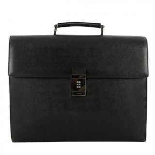 Prada Lock Saffiano Black Leather Briefcase