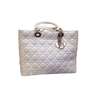Christian Dior White Cannage Quilted Lambskin Leather Large Lady Dior Bag