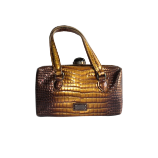 Moschino Cheap and Chic Bronze Patent Croc Embossed Handbag