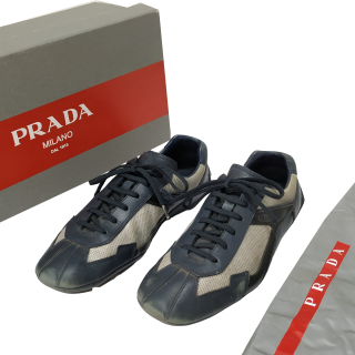 Prada America Cup Navy Blue Leather Sneakers