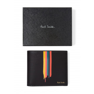 Paul Smith Black Painted Stripe Leather Credit Card Wallet