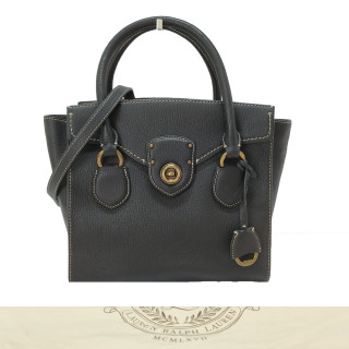 Ralph Lauren Black Leather Top Handle Bag With Strap