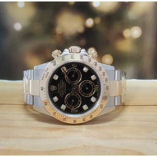 Rolex Cosmograph Daytona Black Diamond Dial Steel & Gold Watch