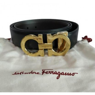Salvatore Ferragamo Gancini Black & Brown Leather Reversible Belt
