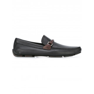 Salvatore Ferragamo Black with Brown Strap Boat Shoes