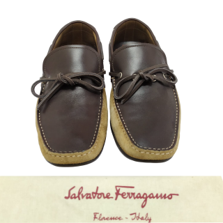 Salvatore Ferragamo Brown and Tan Suede Knot Loafers