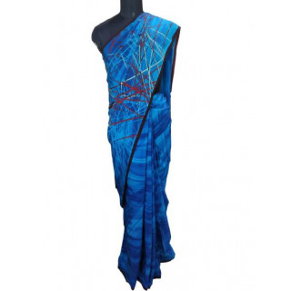 Satya Paul Multicolor Stripe Blue Saree with Blouse