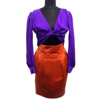 Gucci Purple And Orange Block Knotted Midriff Cutout Cocktail Dress