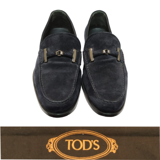 Tods Navy Suede Bit Slip On Loafers