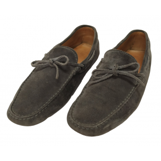 Tods Grey Suede Leather Laccetto Knot Driver Loafer